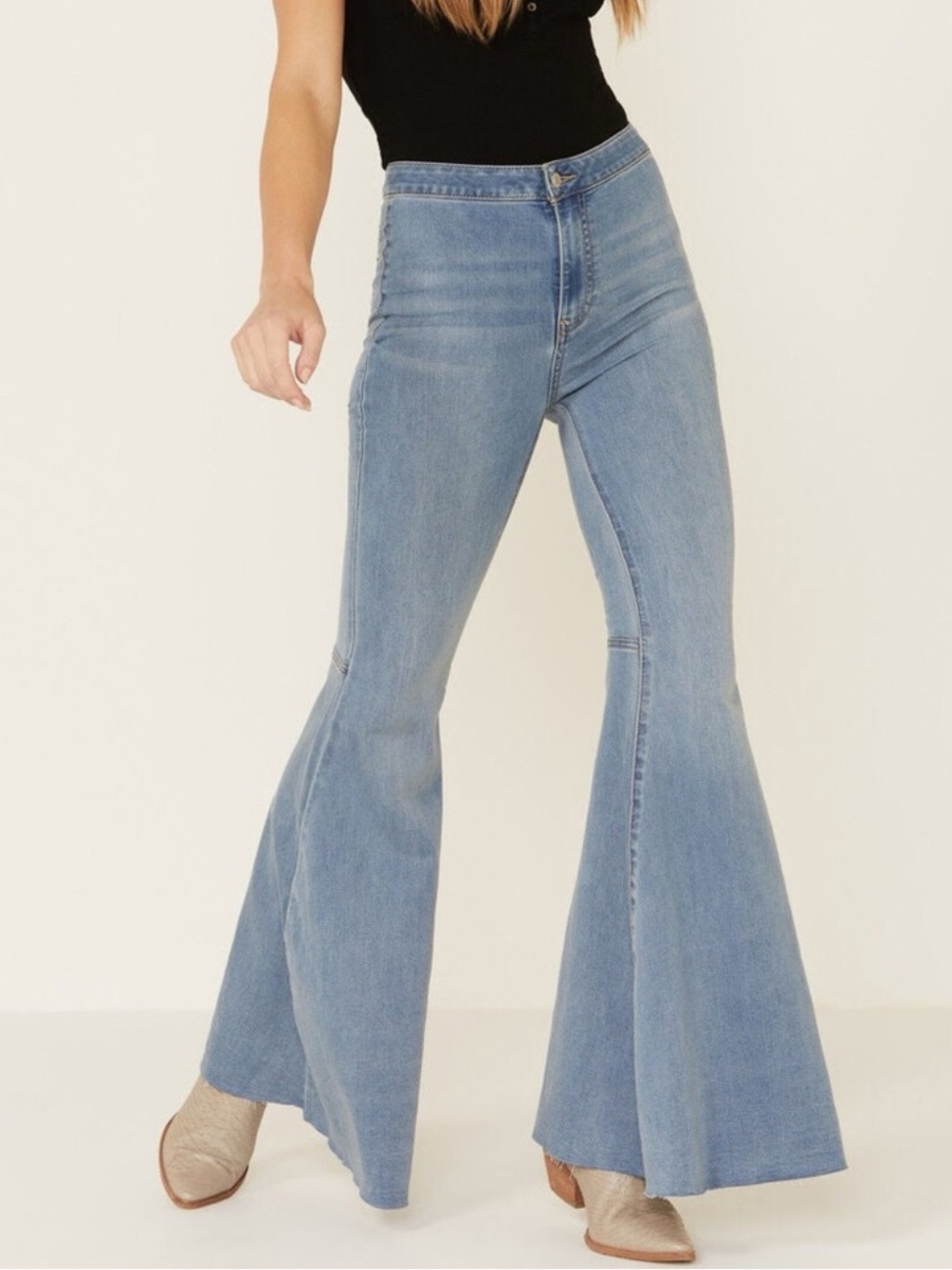 Free People Womens Just Float On Flare jeans washed light blue REWORKED